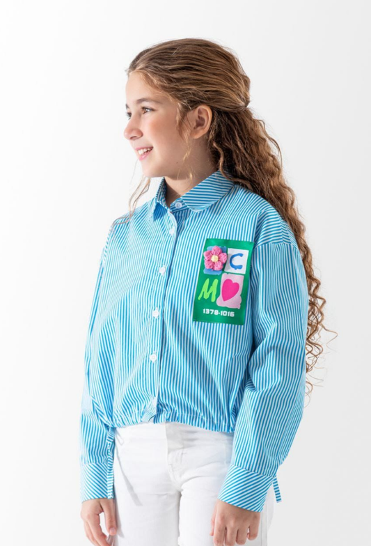 Gestreiftes Mädchenhemd mit langen Ärmeln – Blau & Weiß – Farbenfrohes Design